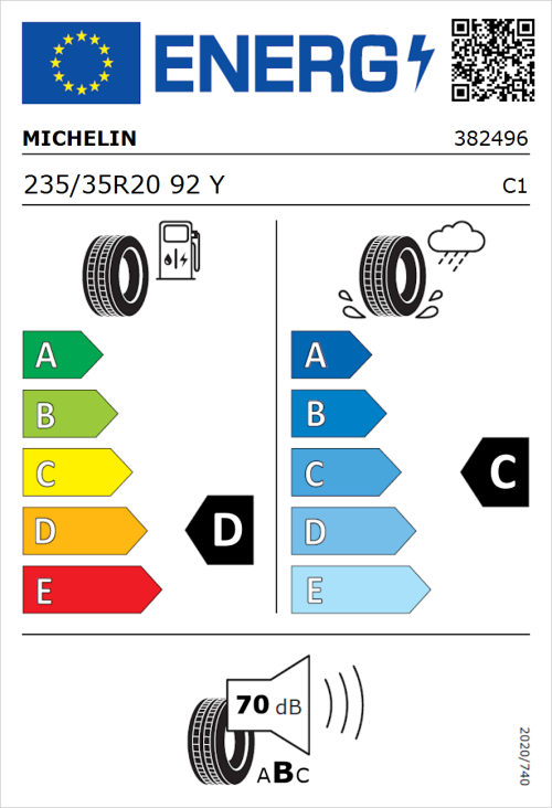 Tyre Label for Michelin Pilot Sport Cup 2 235/35R20 92Y