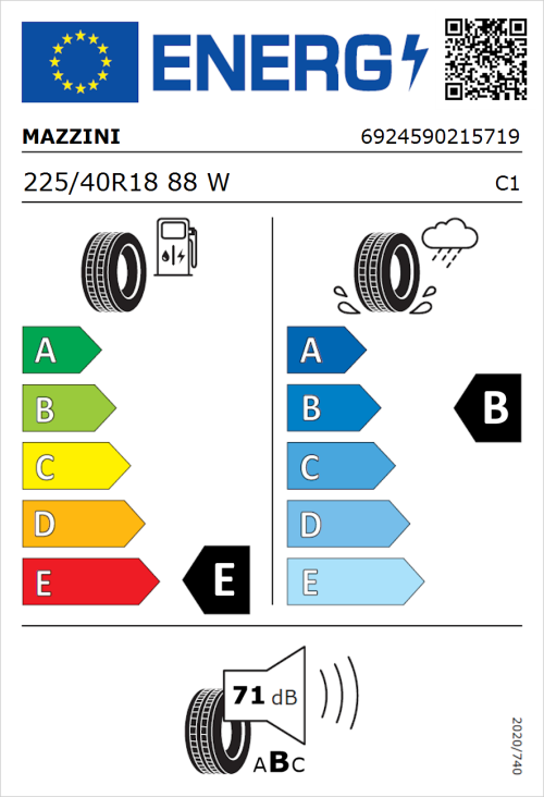Tyre Label for Mazzini Supersport Chaser 225/40R18 88W
